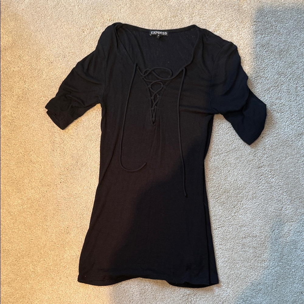 Express Black Lace-Up Blouse